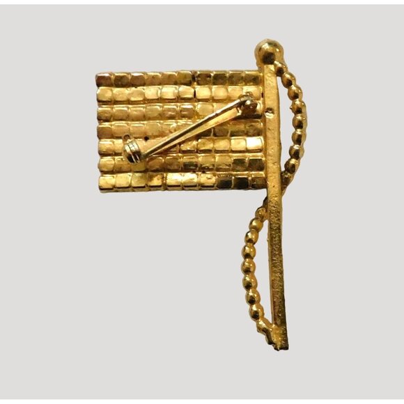 Vintage American Flag Rhinestone Pin Brooch RWB Crystals Gold Tone Patriotic - Picture 2 of 4